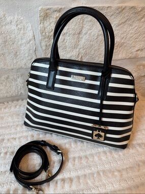 kate spade Black and White Stripe Dome Satchel with Removable Strap